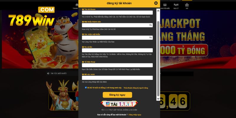 Thao tác đăng ký tài khoản đơn giản trên trang chủ 789WIN