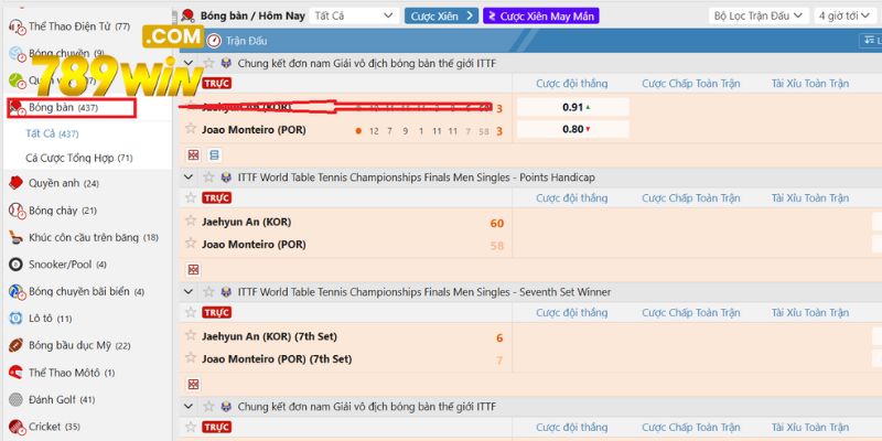 Nhanh tay lựa chọn bộ môn bóng bàn để cá cược online