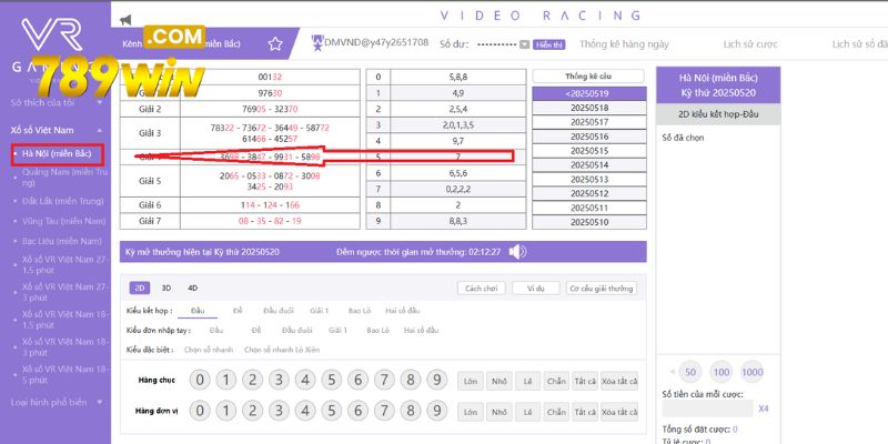 Chọn xổ số miền Bắc trên giao diện