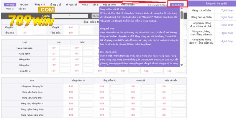 Bạn nhấn vào một cách chơi để biết được quy tắc chọn số